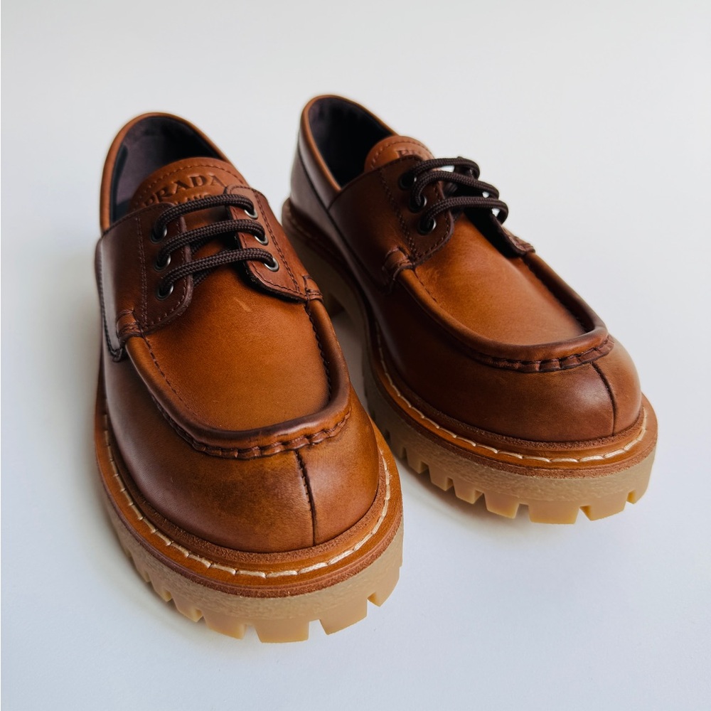 Prada Men's Tan Leather St. Moritz Loafers
